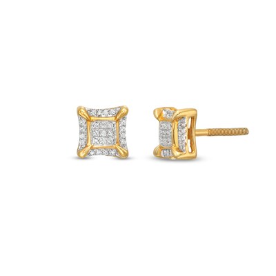 Men's 0.145 CT. T.W. Multi-Diamond Puffed Square Stud Earrings in 10K Gold