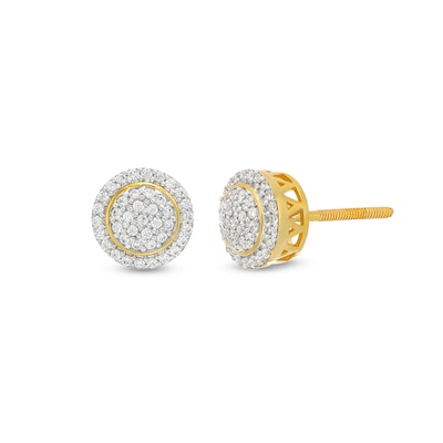 Men's 0.23 CT. T.W. Multi-Diamond Puffed Round Stud Earrings in 10K Gold