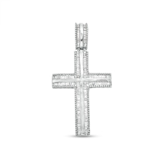 Men's 0.45 CT. T.W. Baguette Diamond Textured Edge Cross Charm in 10K White Gold