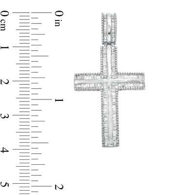 Men's 0.45 CT. T.W. Baguette Diamond Textured Edge Cross Charm in 10K White Gold