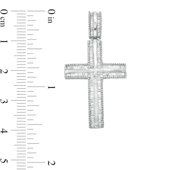 Men's 0.45 CT. T.W. Baguette Diamond Textured Edge Cross Charm in 10K White Gold