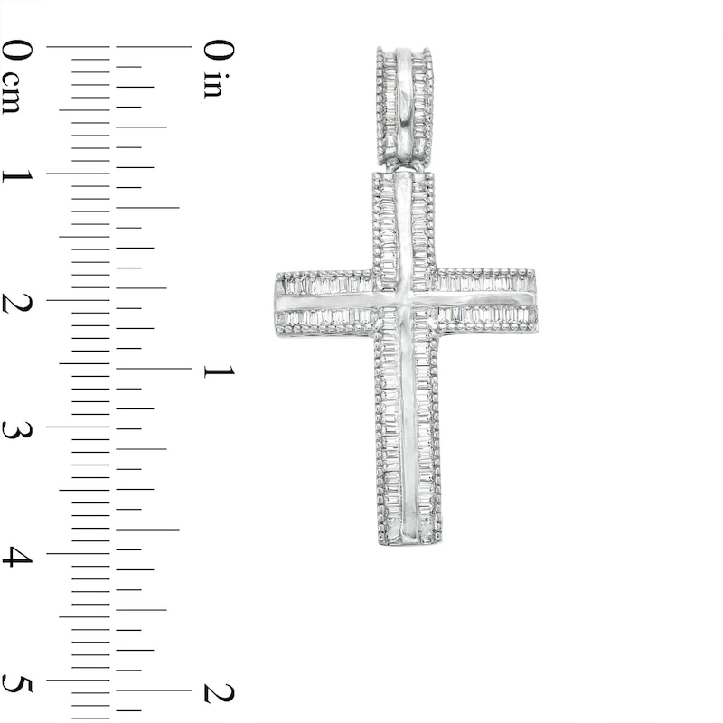 Men's 0.45 CT. T.W. Baguette Diamond Textured Edge Cross Charm in 10K White Gold|Peoples Jewellers
