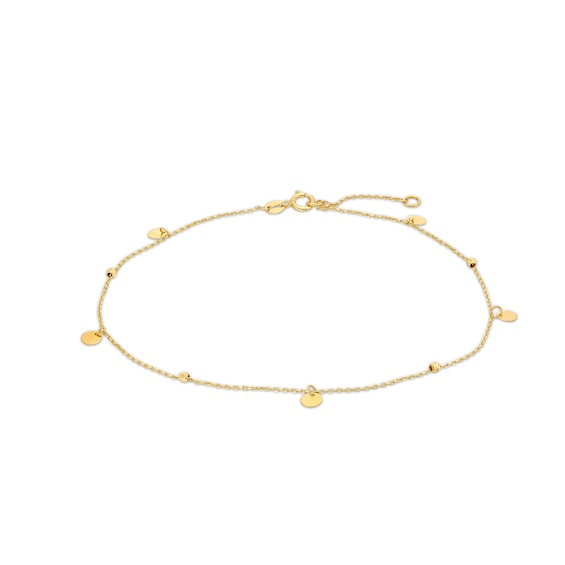 Brilliance Bead and Disc Dangle Station Anklet in 10K Gold - 10"