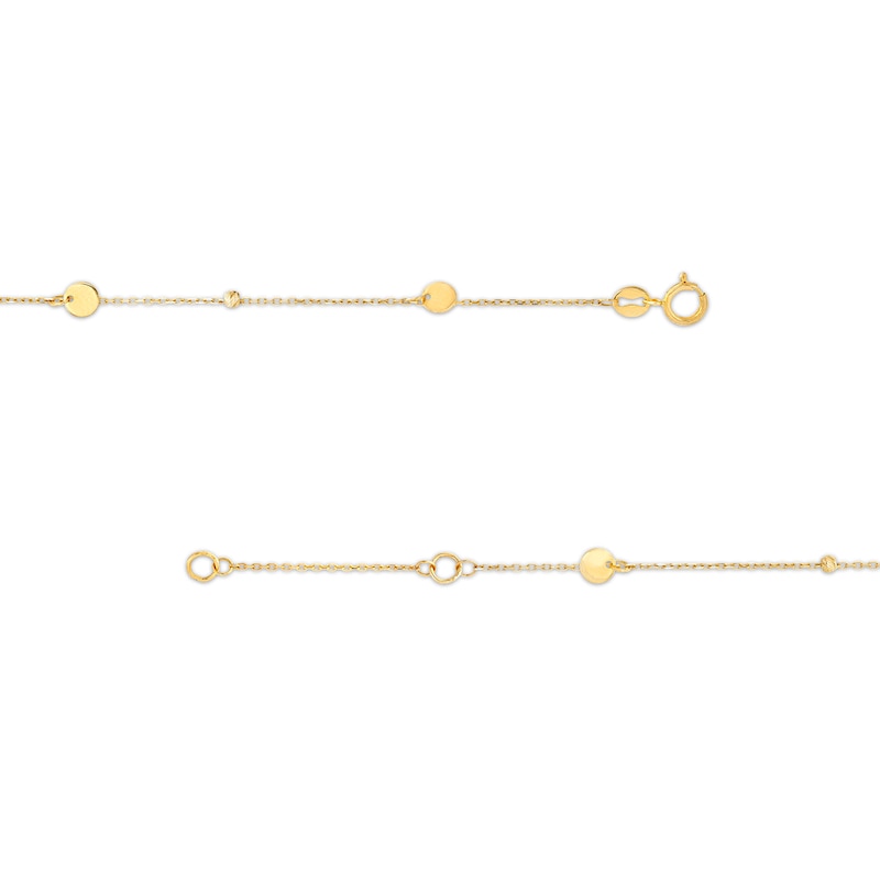Brilliance Bead and Disc Dangle Station Anklet in 10K Gold - 10"|Peoples Jewellers