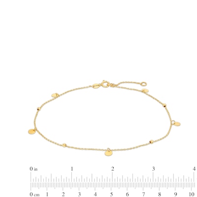 Brilliance Bead and Disc Dangle Station Anklet in 10K Gold - 10"