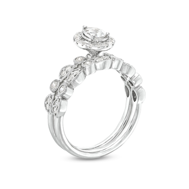0.70 CT. T.W. Pear-Shaped Diamond Frame Vintage-Style Bridal Set in 14K White Gold (I/SI2)|Peoples Jewellers