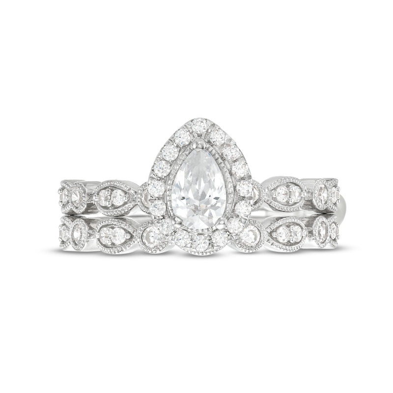 0.70 CT. T.W. Pear-Shaped Diamond Frame Vintage-Style Bridal Set in 14K White Gold (I/SI2)|Peoples Jewellers