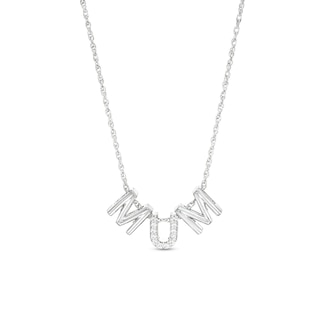 0.04 CT. T.W. Diamond "M U M" Charm Necklace in Sterling Silver