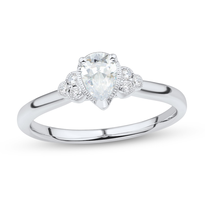 0.45 CT. T.W. Pear-Shaped Diamond Tri-Sides Vintage-Style Engagement Ring in 14K White Gold (I/I1)|Peoples Jewellers