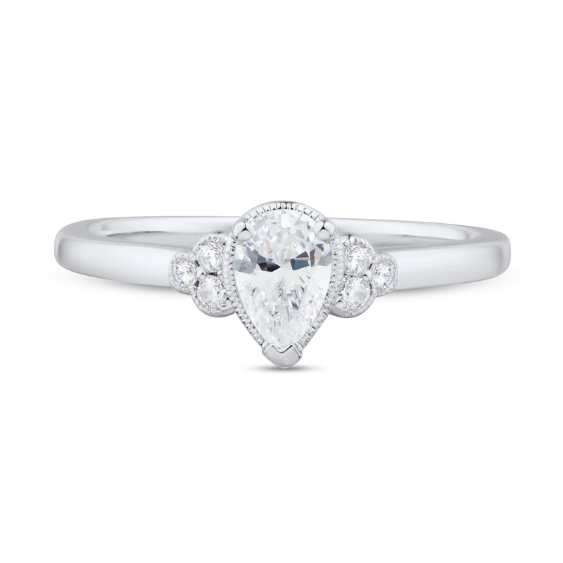 0.45 CT. T.W. Pear-Shaped Diamond Tri-Sides Vintage-Style Engagement Ring in 14K White Gold (I/I1)|Peoples Jewellers