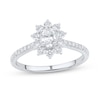 Thumbnail Image 0 of 0.75 CT. T.W. Oval Diamond Sunburst Frame Vintage-Style Engagement Ring in 14K White Gold (I/I1)