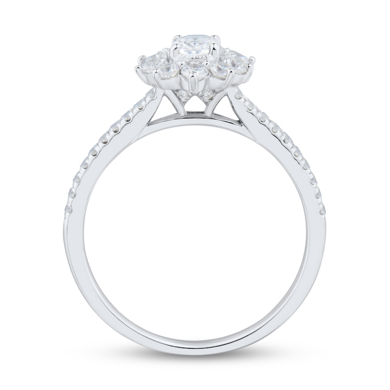 0.75 CT. T.W. Oval Diamond Sunburst Frame Vintage-Style Engagement Ring in 14K White Gold (I/I1)|Peoples Jewellers