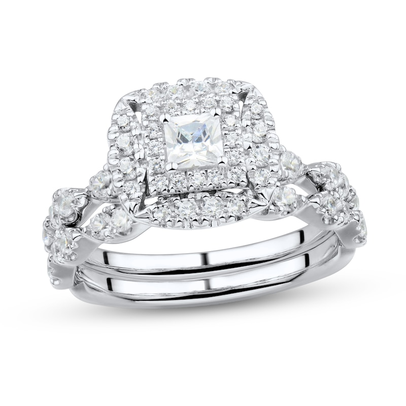 0.95 CT. T.W. Princess-Cut Diamond Double Frame Marquise Bridal Set in 14K White Gold (I/I2)|Peoples Jewellers