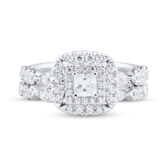 0.95 CT. T.W. Princess-Cut Diamond Double Frame Marquise Bridal Set in 14K White Gold (I/I2)