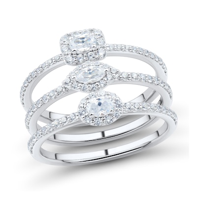 0.75 CT. T.W. Multi-Shape Diamond Sideways Frame Three Piece Ring Set in 14K White Gold (I/I1)