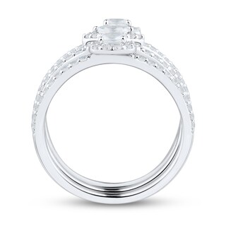 0.75 CT. T.W. Multi-Shape Diamond Sideways Frame Three Piece Ring Set in 14K White Gold (I/I1)