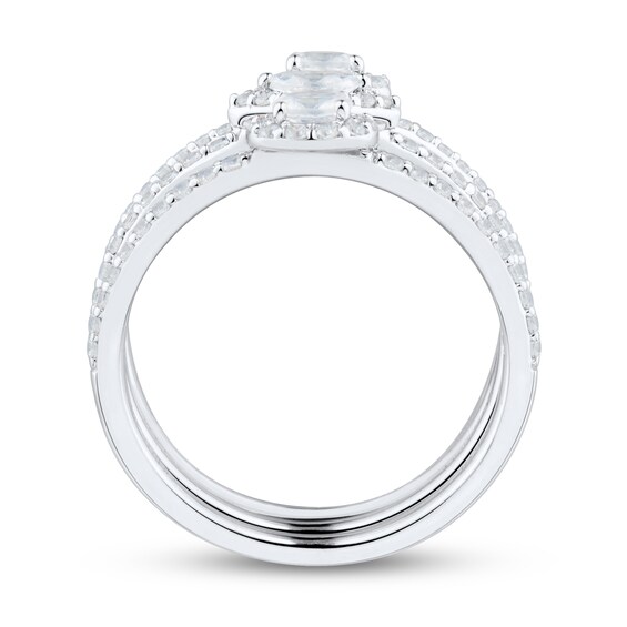 0.75 CT. T.W. Multi-Shape Diamond Sideways Frame Three Piece Ring Set in 14K White Gold (I/I1)