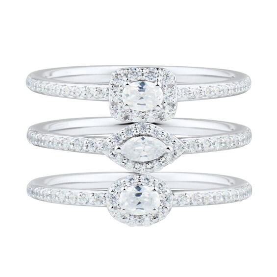 0.75 CT. T.W. Multi-Shape Diamond Sideways Frame Three Piece Ring Set in 14K White Gold (I/I1)