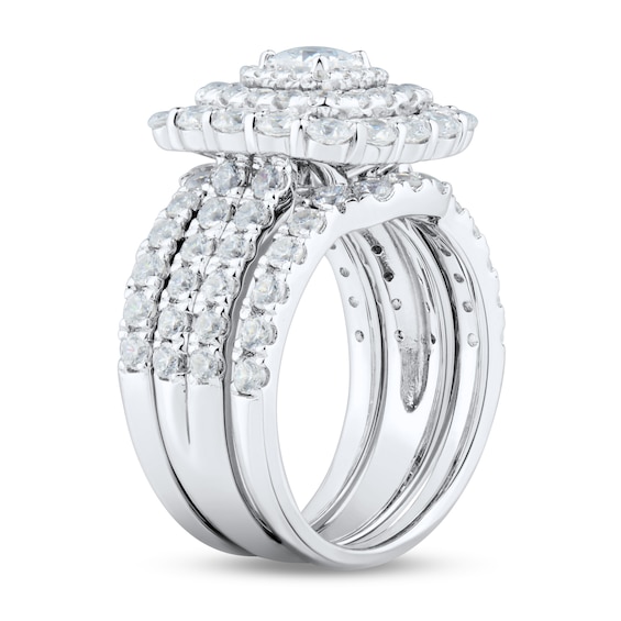 3.00 CT. T.W. Princess-Cut Diamond Frame Double Row Bridal Set in 14K White Gold (I/I2)