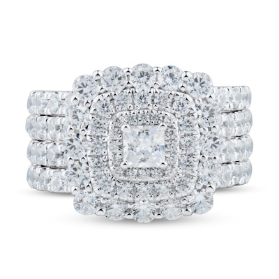 3.00 CT. T.W. Princess-Cut Diamond Frame Double Row Bridal Set in 14K White Gold (I/I2)