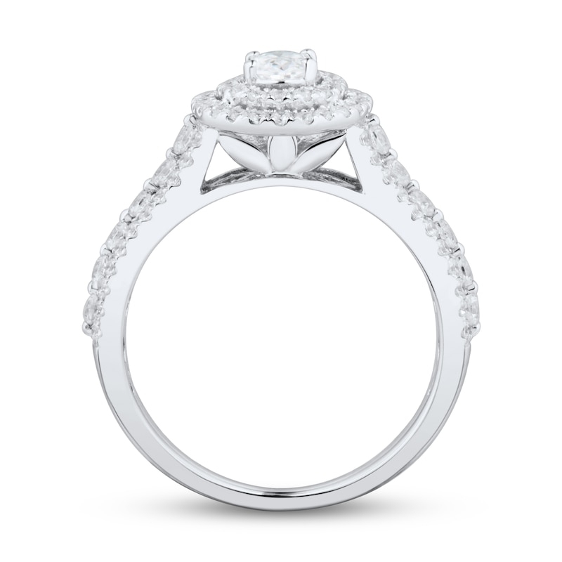 0.95 CT. T.W. Oval Diamond Double Frame Engagement Ring in 14K White Gold (I/I2)