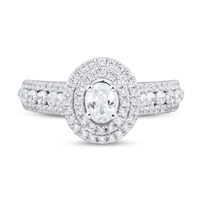 0.95 CT. T.W. Oval Diamond Double Frame Engagement Ring in 14K White Gold (I/I2)