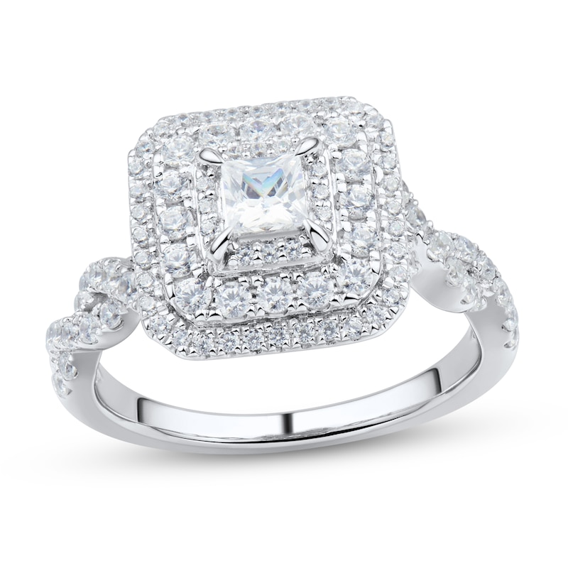 0.95 CT. T.W. Princess-Cut Diamond Stepped Triple Frame Twist Shank Engagement Ring in 14K White Gold (I/I2)|Peoples Jewellers