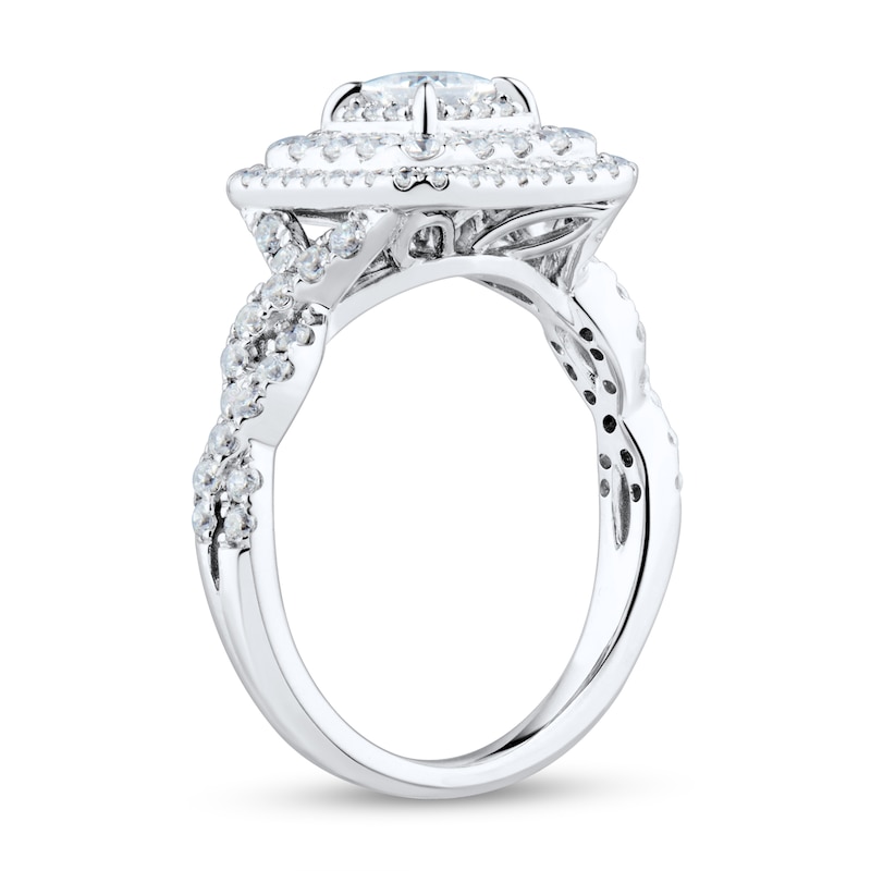 0.95 CT. T.W. Princess-Cut Diamond Stepped Triple Frame Twist Shank Engagement Ring in 14K White Gold (I/I2)|Peoples Jewellers
