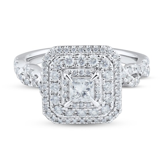 0.95 CT. T.W. Princess-Cut Diamond Stepped Triple Frame Twist Shank Engagement Ring in 14K White Gold (I/I2)