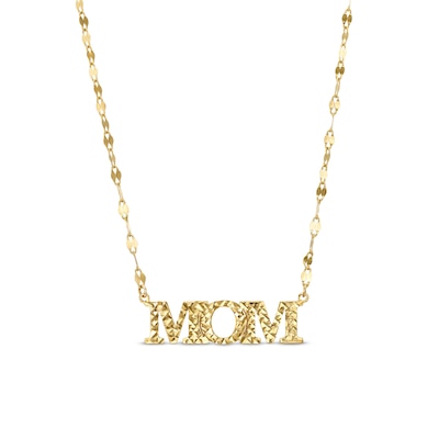 Diamond-Cut "MOM" Mirror Link Chain Necklace in 10K Gold