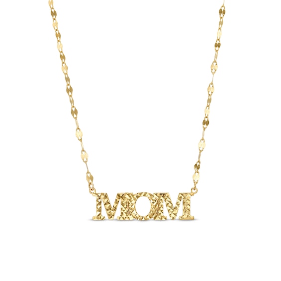 Italian Gold Diamond-Cut "MOM" Mirror Link Chain Necklace in 10K Gold