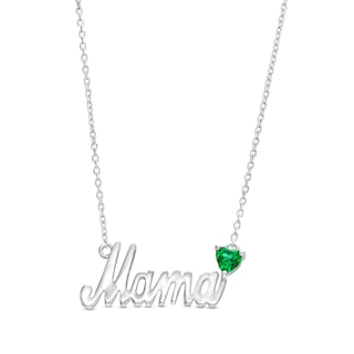 4.0mm Heart-Shaped Lab-Created Emerald "Mama" Necklace in Sterling Silver - 18.75"