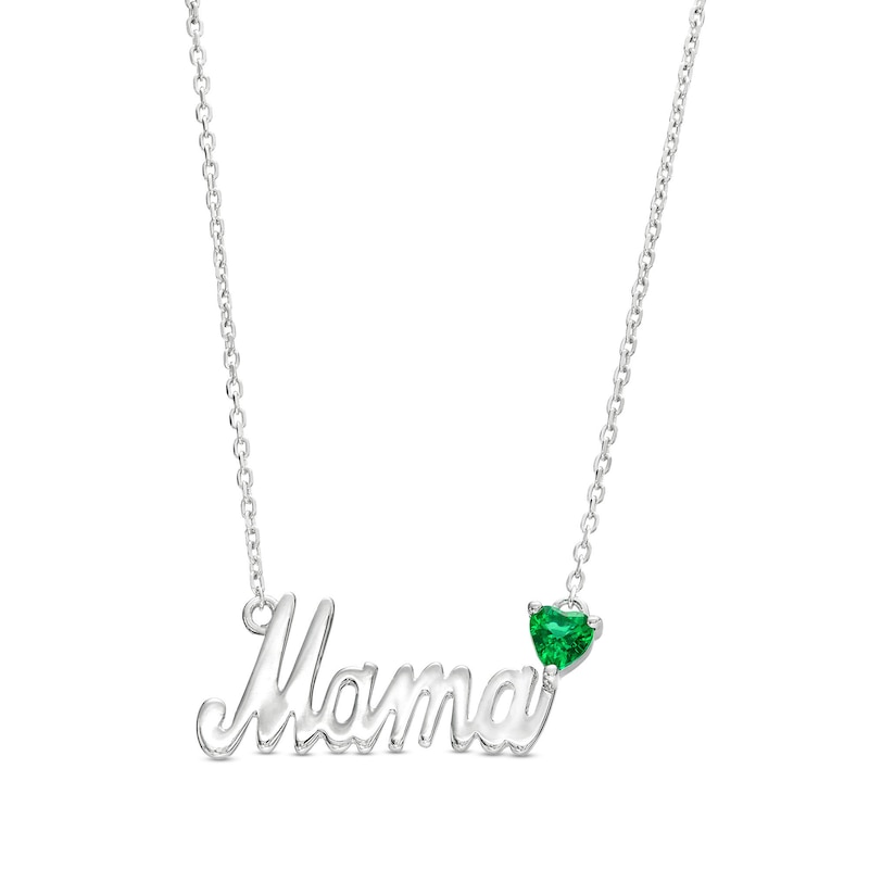 4.0mm Heart-Shaped Lab-Created Emerald "Mama" Necklace in Sterling Silver - 18.75"|Peoples Jewellers