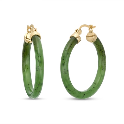 Jade Hoop Earrings with 14K Gold Latch Back