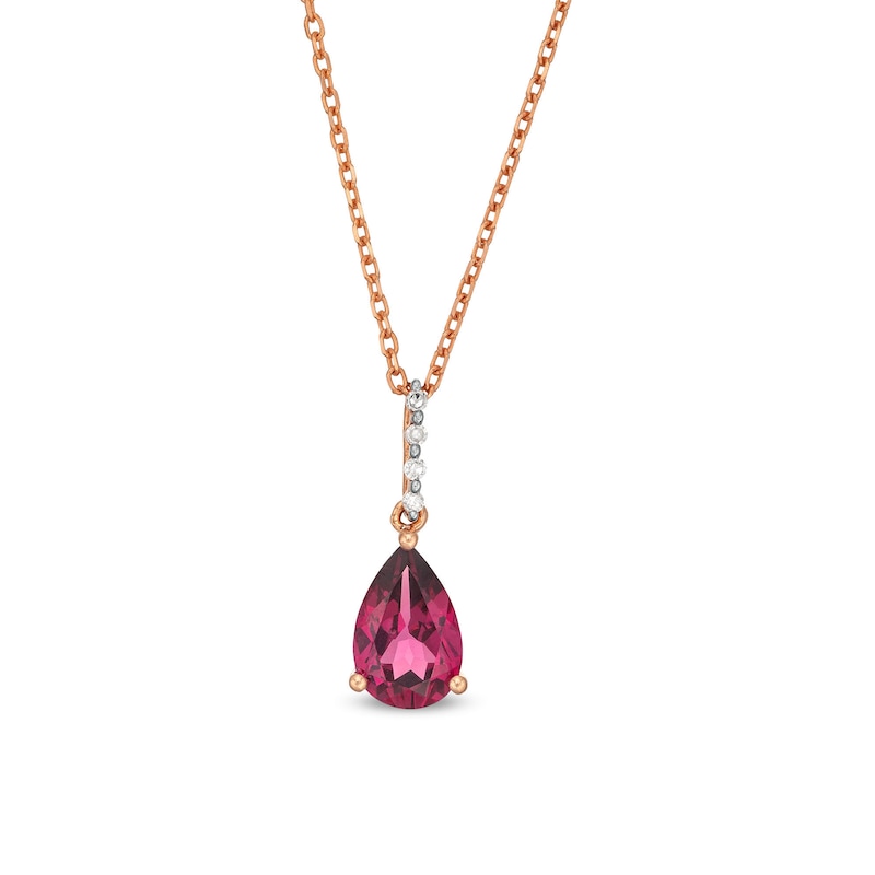 Pear-Shaped Rhodolite Garnet and Diamond Accent Drop Pendant in 10K Rose Gold|Peoples Jewellers