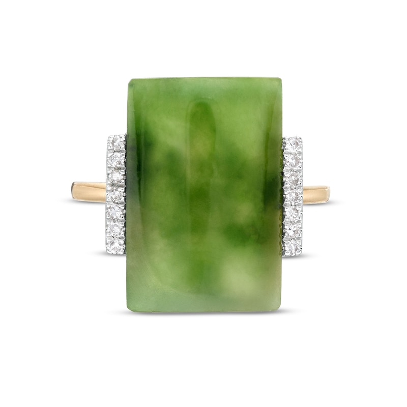 Baguette Jade and 0.085 CT. T.W. Diamond Collar Ring in 14K Gold|Peoples Jewellers