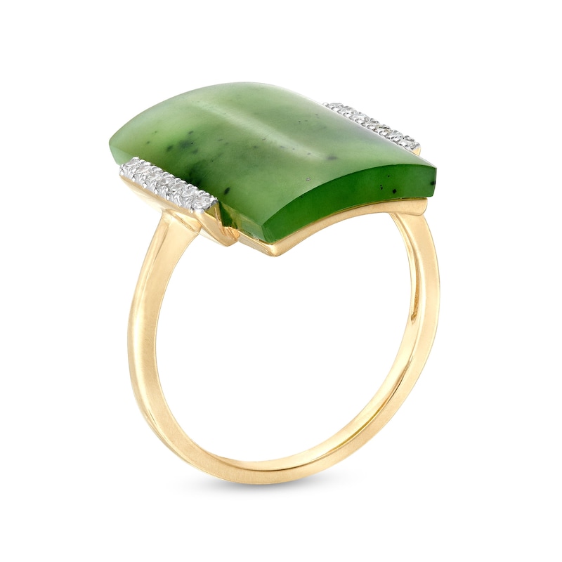 Baguette Jade and 0.085 CT. T.W. Diamond Collar Ring in 14K Gold|Peoples Jewellers