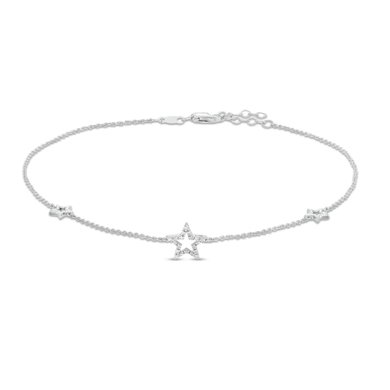 Diamond Accent Star Station Anklet in Sterling Silver - 10"