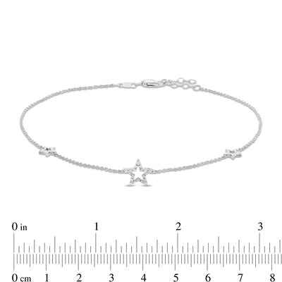 Diamond Accent Star Station Anklet in Sterling Silver - 10"