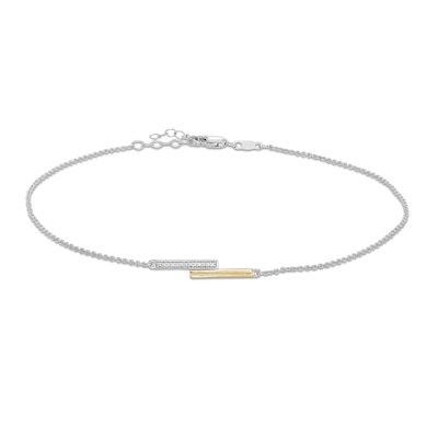 Diamond Accent Overlapping Bars Anklet in Sterling Silver and 10K Gold - 10"