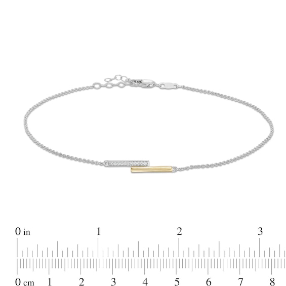 Diamond Accent Overlapping Bars Anklet in Sterling Silver and 10K Gold - 10"