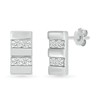 Men's 0.18 CT. T.W. Diamond Double Row Rectangular Stud Earrings in Sterling Silver