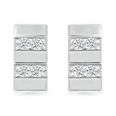 Men's 0.18 CT. T.W. Diamond Double Row Rectangular Stud Earrings in Sterling Silver