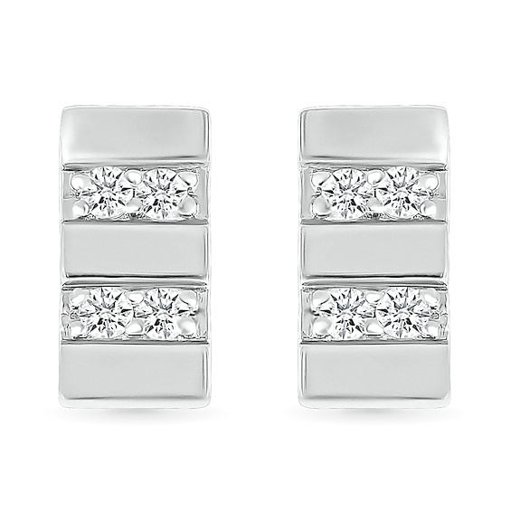 Men's 0.18 CT. T.W. Diamond Double Row Rectangular Stud Earrings in Sterling Silver