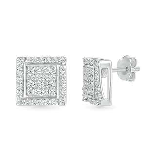 Men's 1/2 CT. T.W. Square-Shaped Multi-Diamond Concave Frame Stud Earrings  in 10K Gold