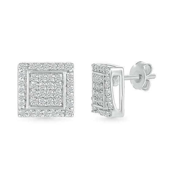 Men's 0.23 CT. T.W. Square-Shaped Multi-Diamond Swirl Frame Stud Earrings in Sterling Silver