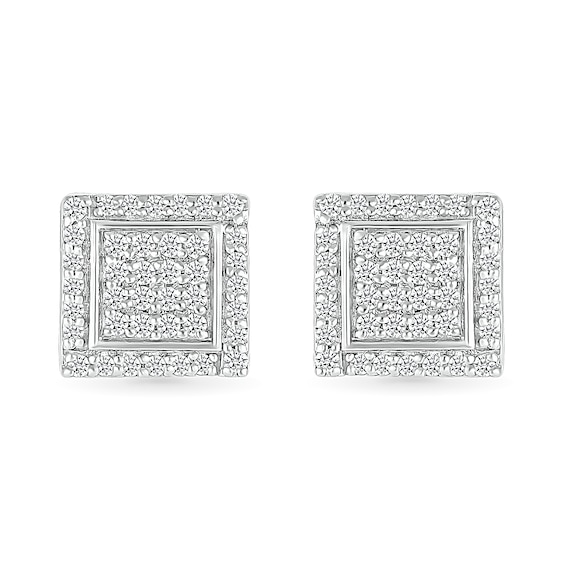 Men's 0.23 CT. T.W. Square-Shaped Multi-Diamond Swirl Frame Stud Earrings in Sterling Silver