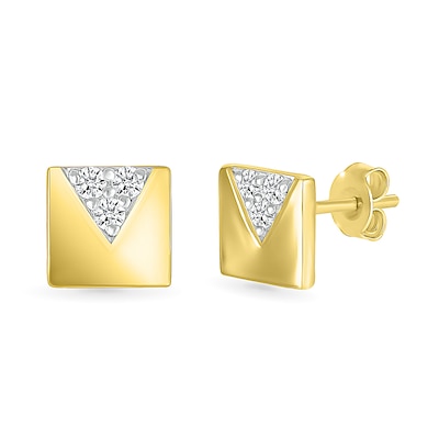 Men's 0.85 CT. T.W. Diamond Trio Triangle Accent Rectangular Stud Earrings in 10K Gold