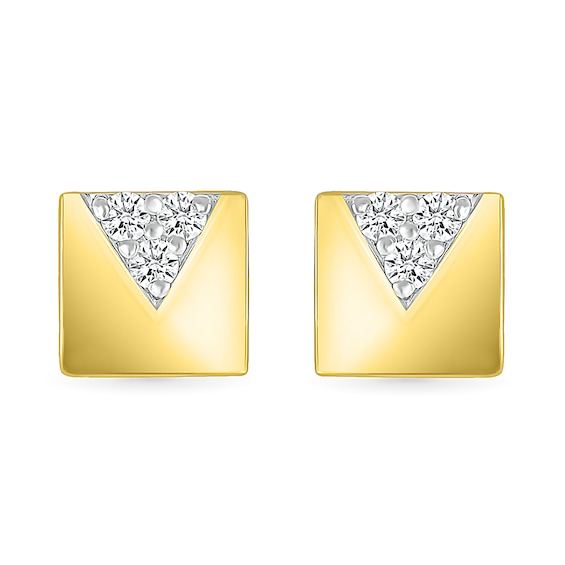 Men's 0.85 CT. T.W. Diamond Trio Triangle Accent Rectangular Stud Earrings in 10K Gold