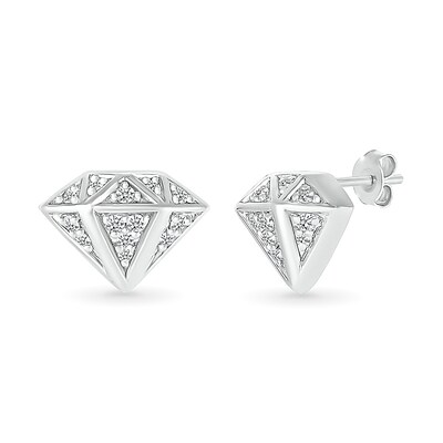 Men's 0.085 CT. T.W. Diamond Three-Dimensional Diamond-Shaped Stud Earrings in Sterling Silver